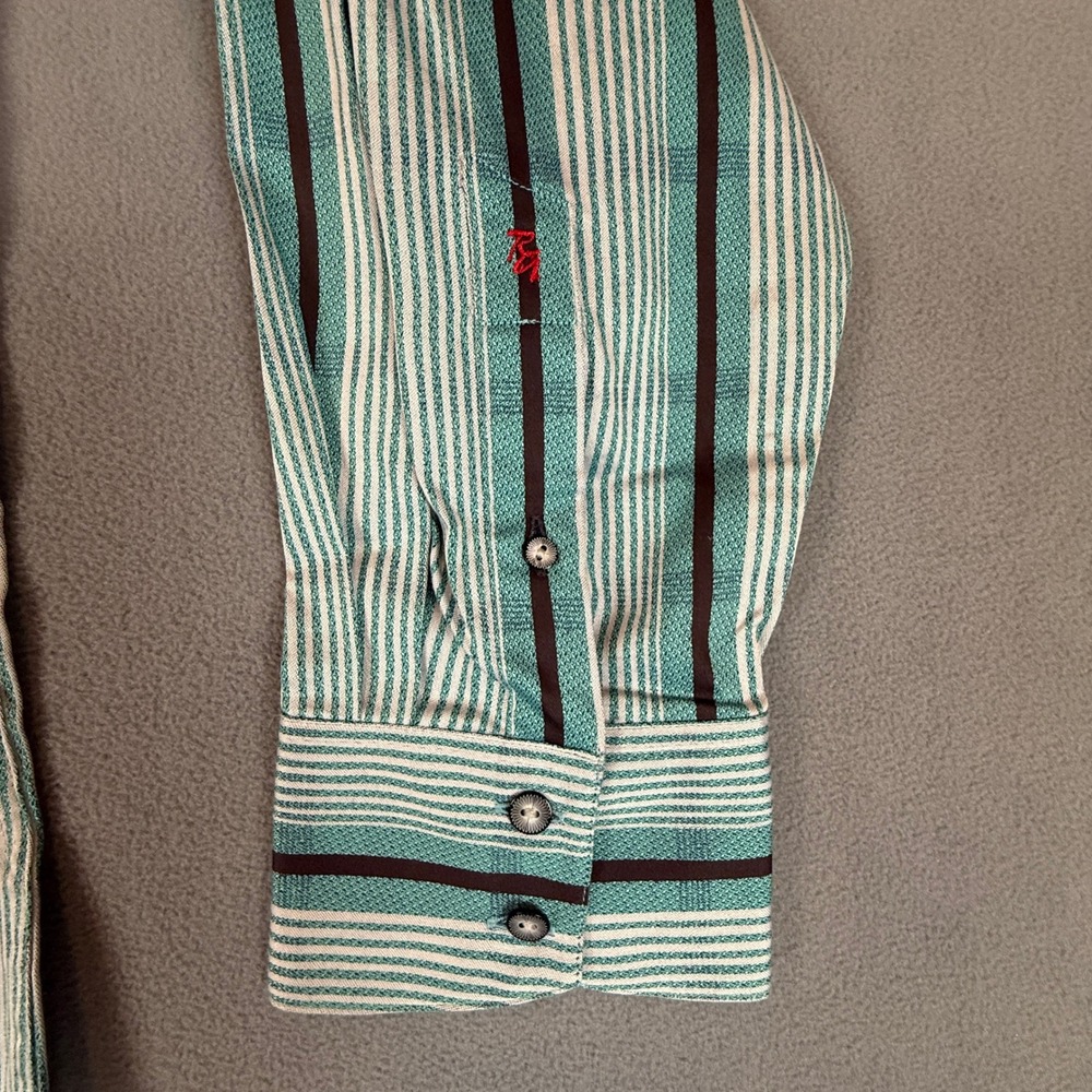 Robert Graham Shirt Mens 2XL Teal Stripe Silk Trim NWOT Knowledge Wisdom Truth - Picture 3 of 16